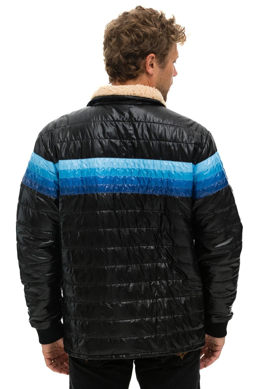 4 STRIPE JACKET - GLOSSY BLACK // BLUE - 图片 4