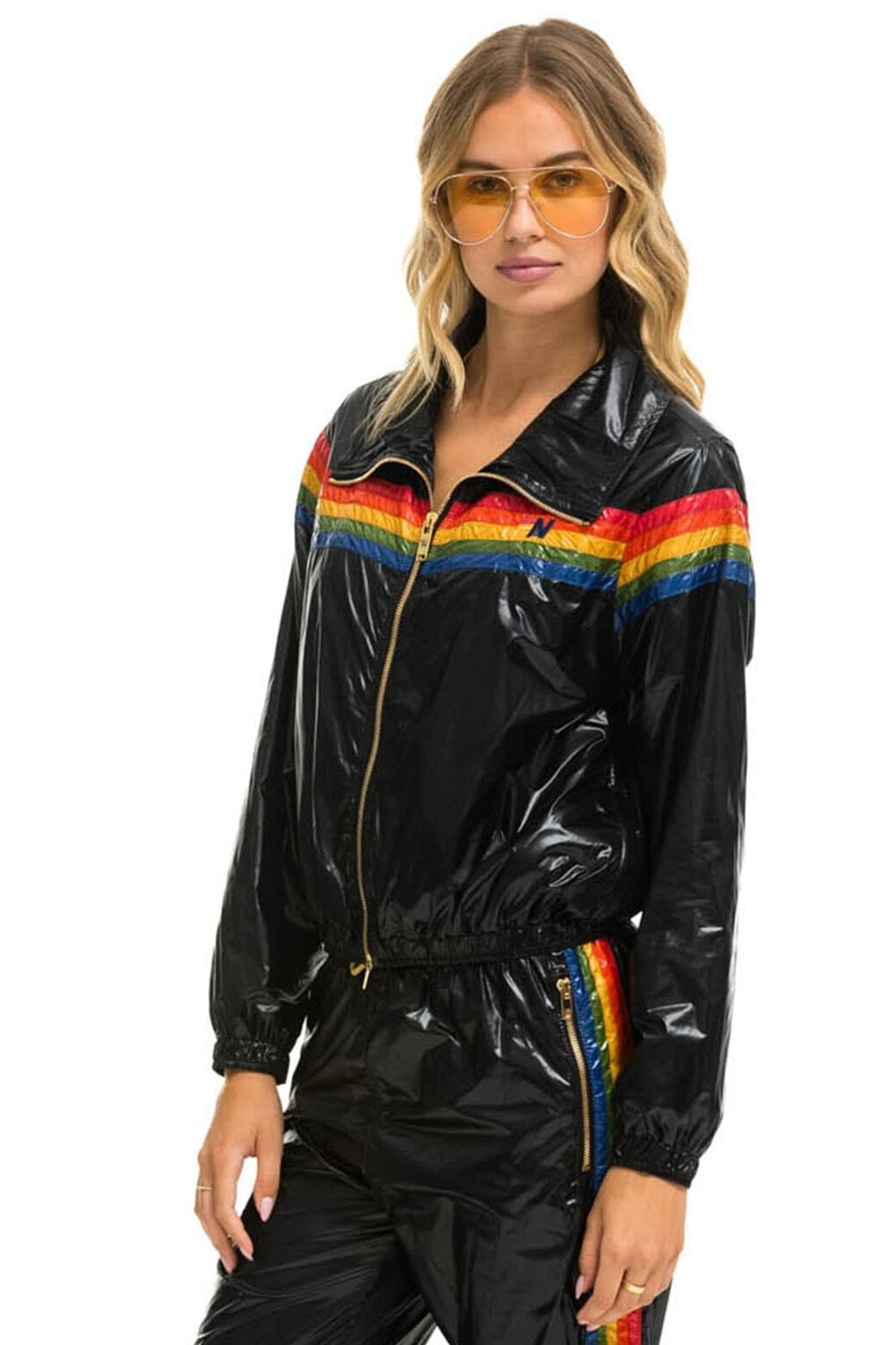 Alternative view of 5 STRIPE WINDBREAKER - BLACK GLOSSY