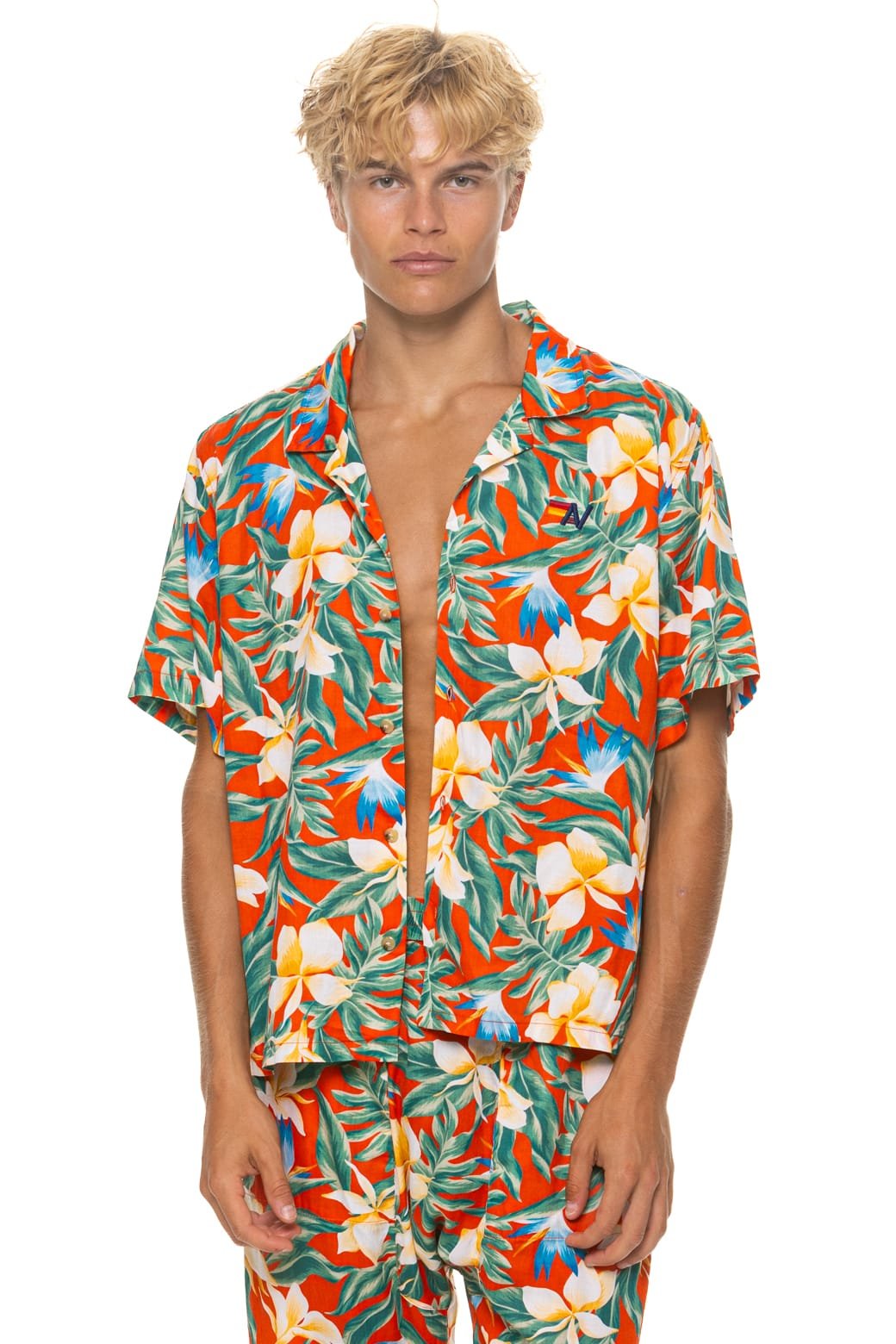 Alternative view of UNISEX COTTON LUXE POPLIN RESORT SHIRT - RED // KAUAI