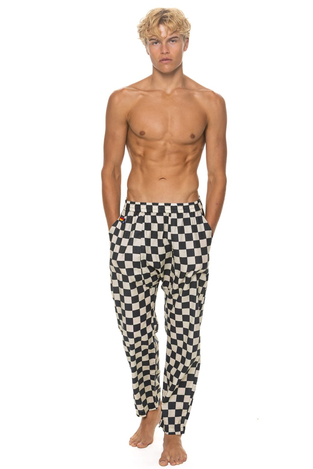 Alternative view of UNISEX COTTON LUXE POPLIN RELAXED PANT - VINTAGE BLACK // CHECKERED