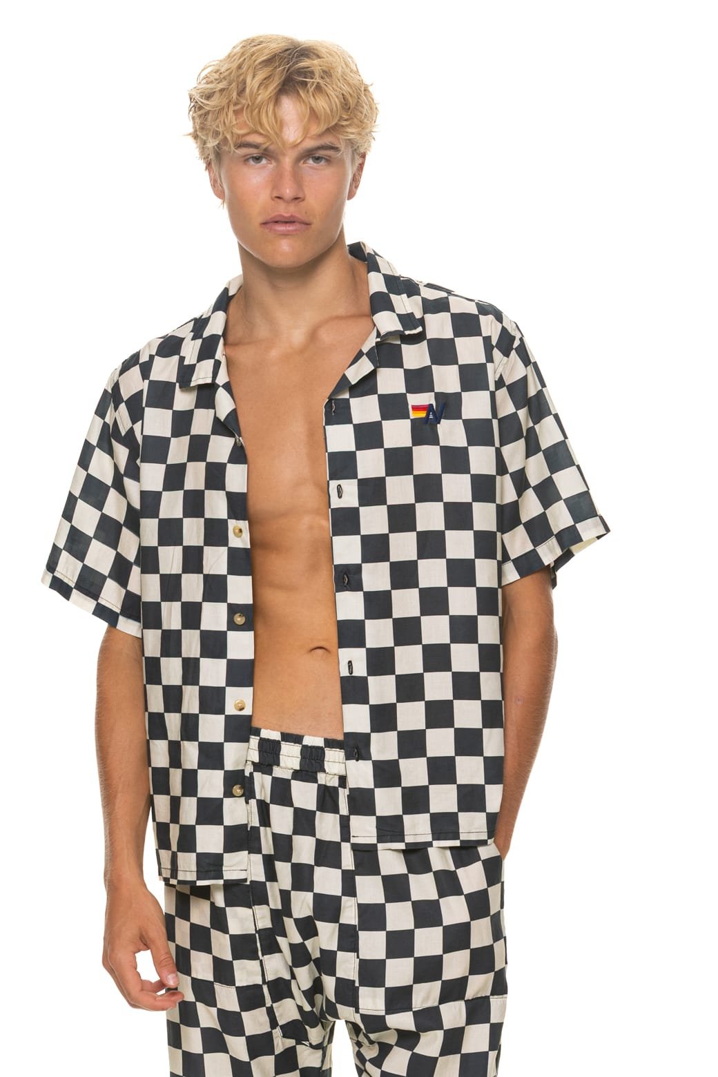 Alternative view of UNISEX COTTON LUXE POPLIN RESORT SHIRT - VINTAGE BLACK // CHECKERED