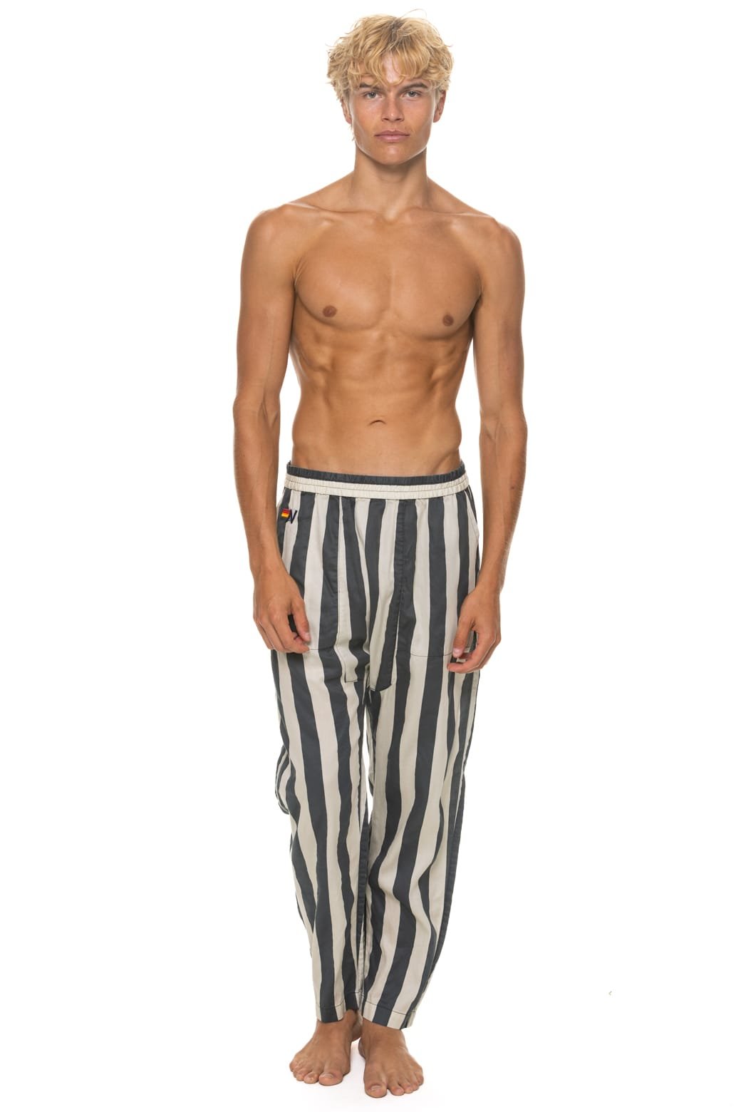 Alternative view of UNISEX COTTON LUXE POPLIN RELAXED PANT - VINTAGE BLACK // STRIPE