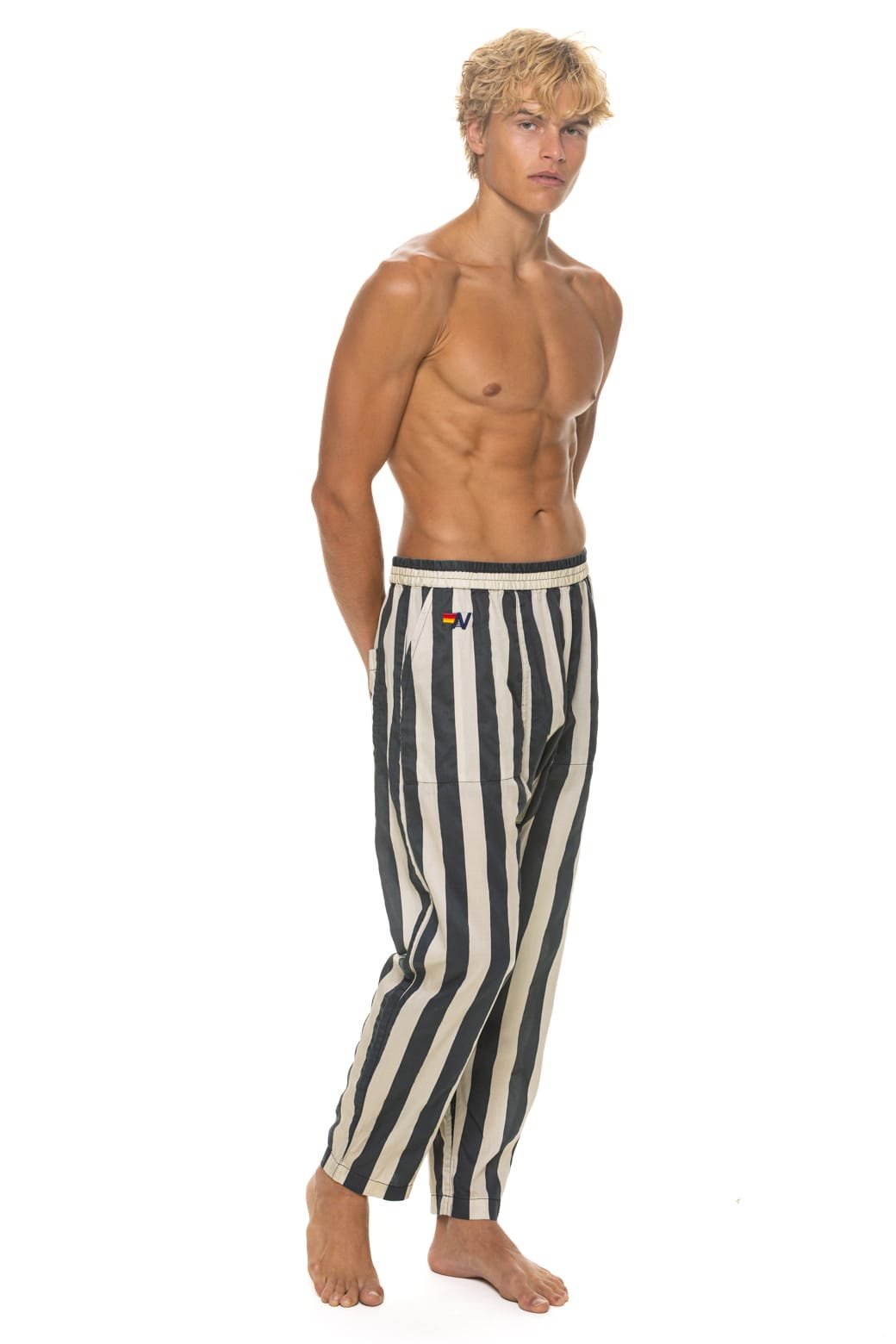 UNISEX COTTON LUXE POPLIN RELAXED PANT - VINTAGE BLACK // STRIPE - Image 5
