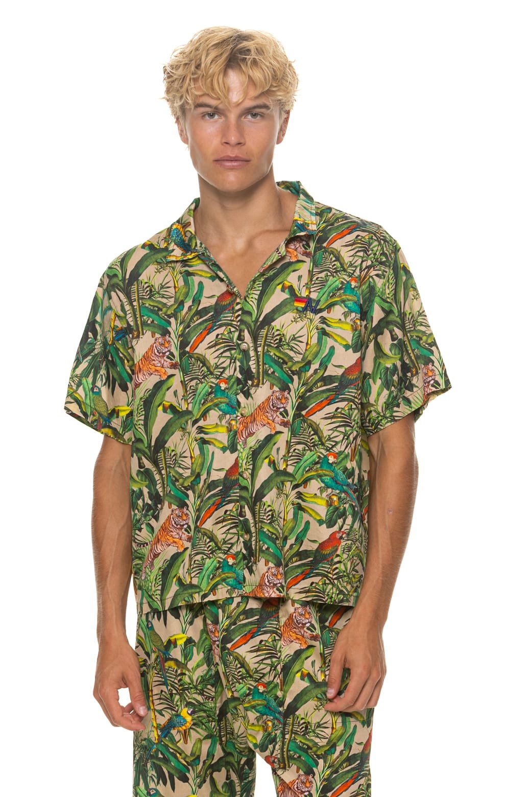 Alternative view of UNISEX COTTON LUXE POPLIN RESORT SHIRT - VINTAGE WHITE // JUNGLE