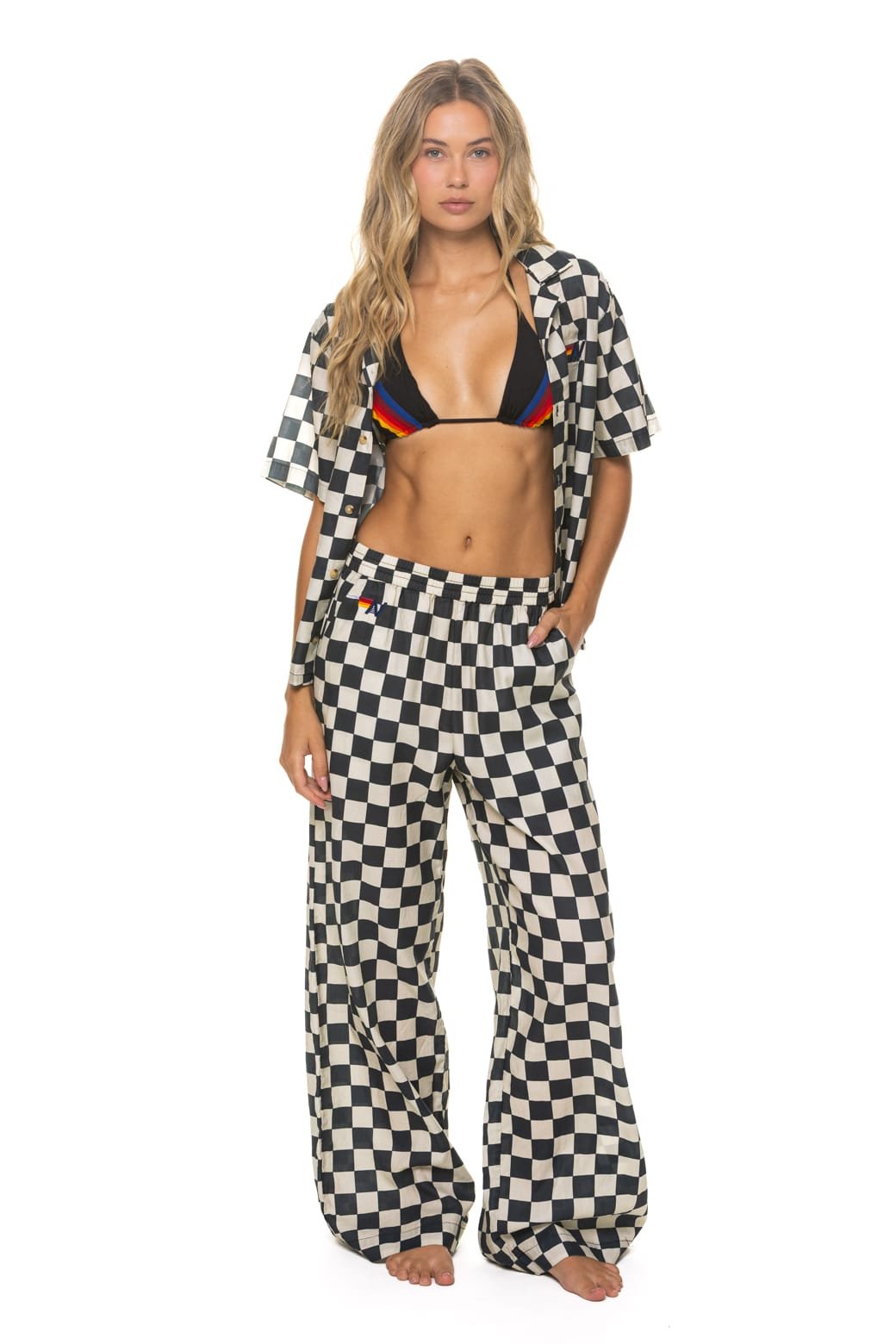 Alternative view of WOMEN'S COTTON LUXE POPLIN WIDE LEG PANT - VINTAGE BLACK // CHECKERED