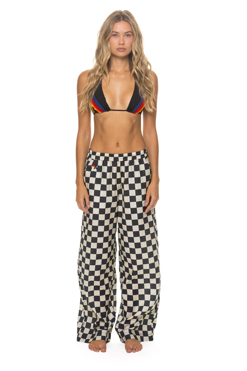 WOMEN'S COTTON LUXE POPLIN WIDE LEG PANT - VINTAGE BLACK // CHECKERED