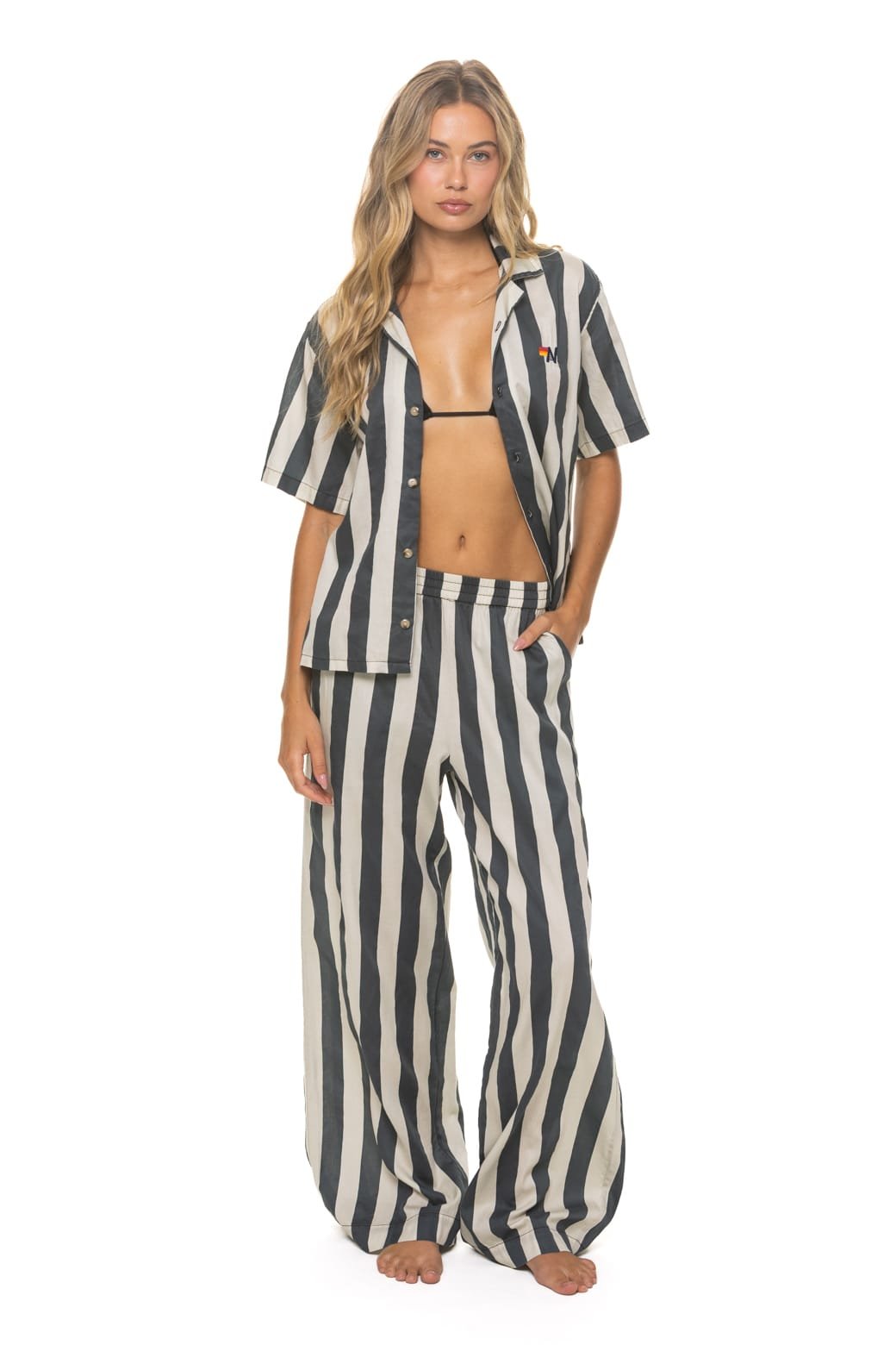Alternative view of WOMEN'S COTTON LUXE POPLIN WIDE LEG PANT - VINTAGE BLACK // STRIPE