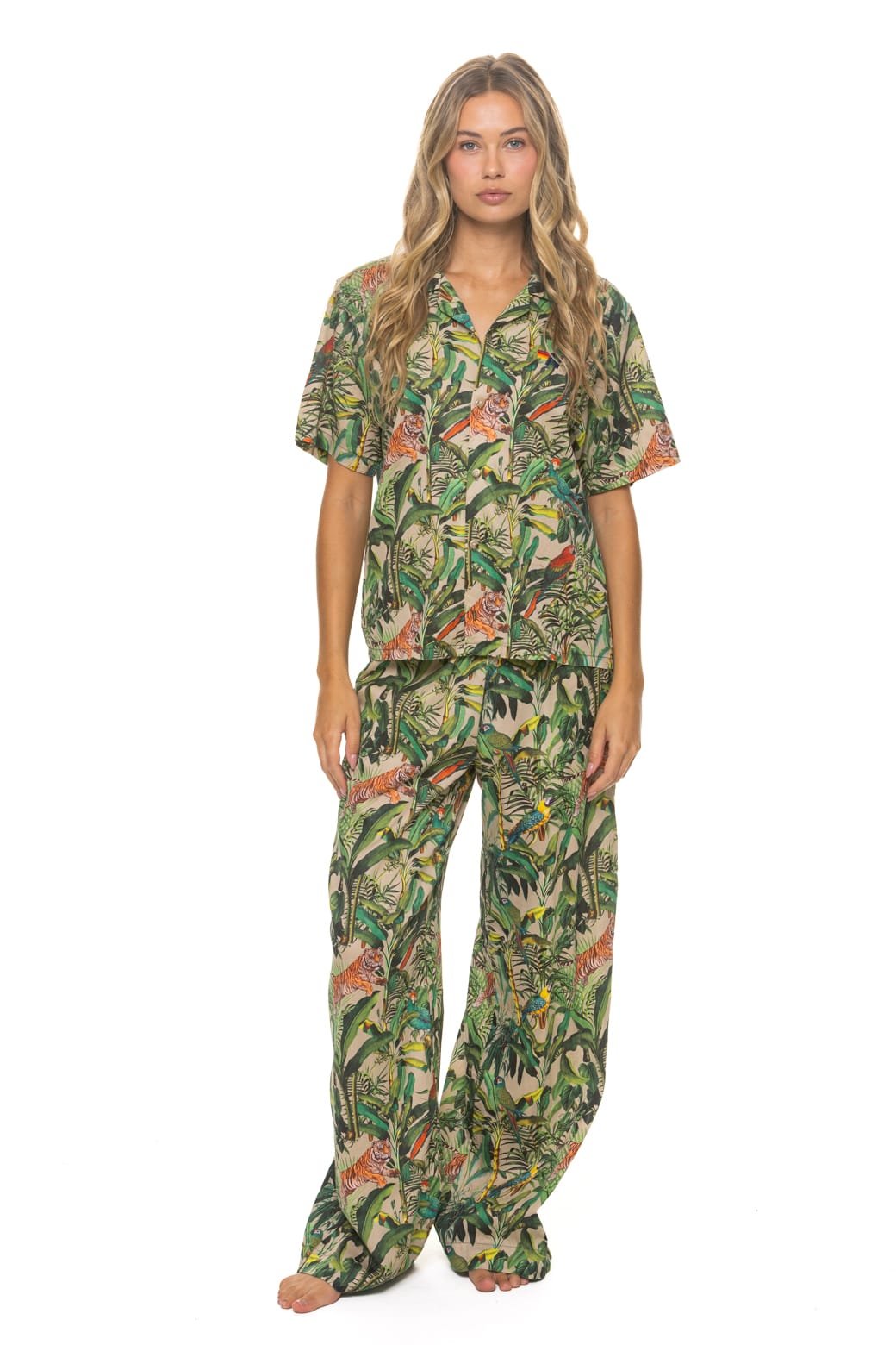 WOMEN'S COTTON LUXE POPLIN WIDE LEG PANT - VINTAGE WHITE // JUNGLE - Image 7