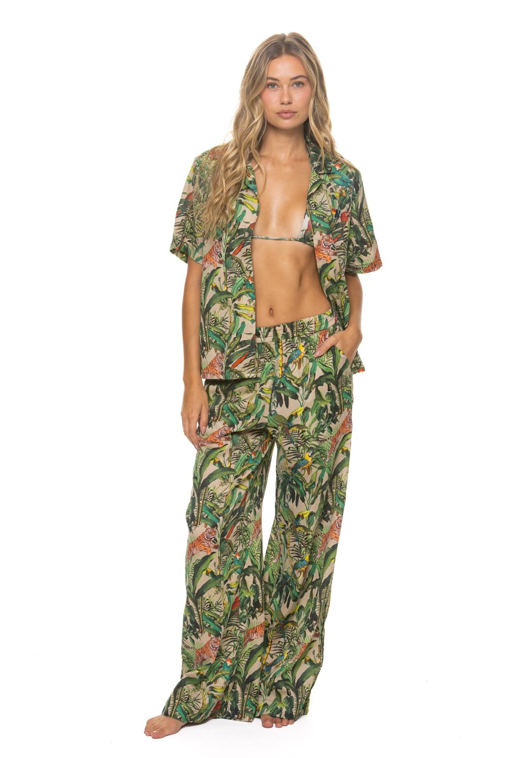 Alternative view of WOMEN'S COTTON LUXE POPLIN WIDE LEG PANT - VINTAGE WHITE // JUNGLE