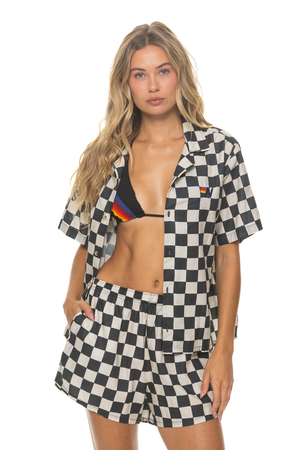 Alternative view of WOMEN'S COTTON LUXE POPLIN SHORT - VINTAGE BLACK // CHECKERED