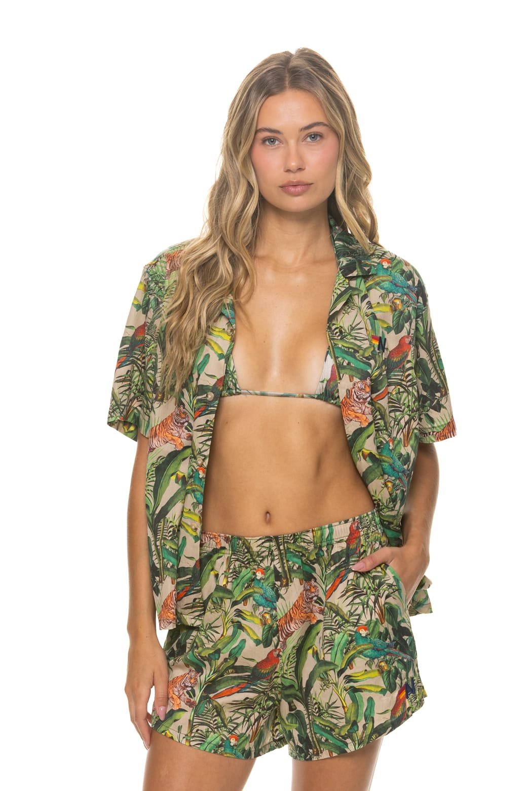 Alternative view of WOMEN'S COTTON LUXE POPLIN SHORT - VINTAGE WHITE // JUNGLE