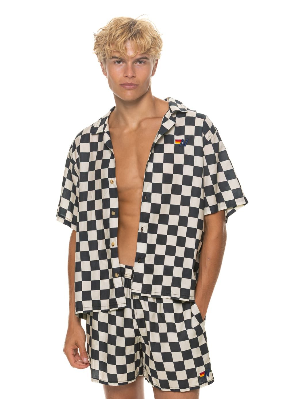 Alternative view of MEN'S COTTON LUXE POPLIN RELAXED SHORT - VINTAGE BLACK // CHECK