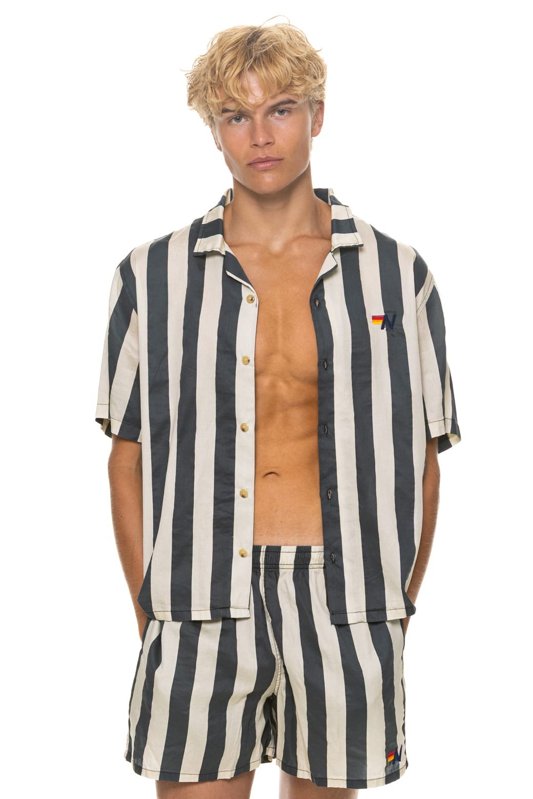 Alternative view of MEN'S COTTON LUXE POPLIN RELAXED SHORT - VINTAGE BLACK // STRIPE