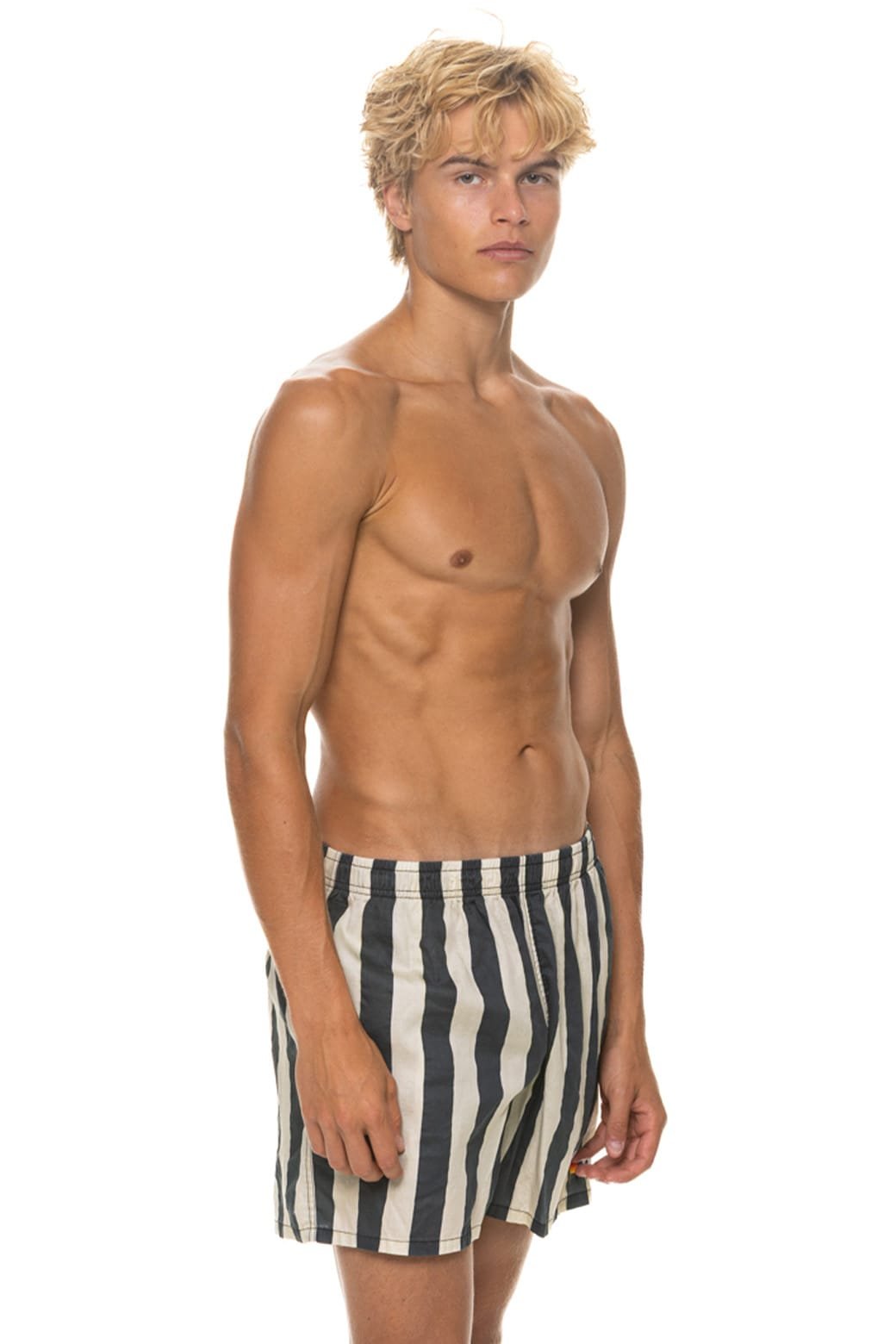 MEN'S COTTON LUXE POPLIN RELAXED SHORT - VINTAGE BLACK // STRIPE - Image 3