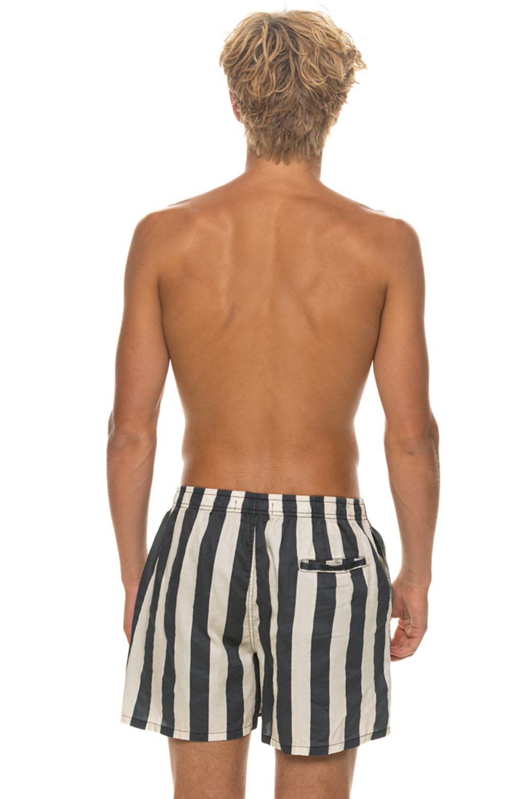MEN'S COTTON LUXE POPLIN RELAXED SHORT - VINTAGE BLACK // STRIPE - Image 4