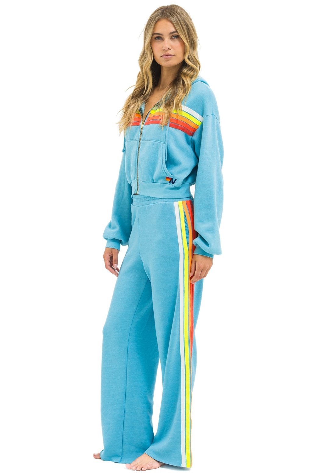 5 STRIPE WIDE LEG POCKET SWEATPANTS - AQUA // WHITE NEON - Image 6