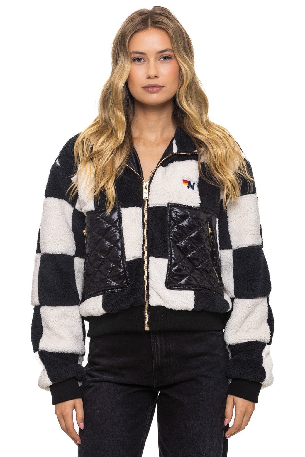 Alternative view of TEDDY CHECKERBOARD WOMENS FULL ZIP JACKET - VINTAGE // BLACK