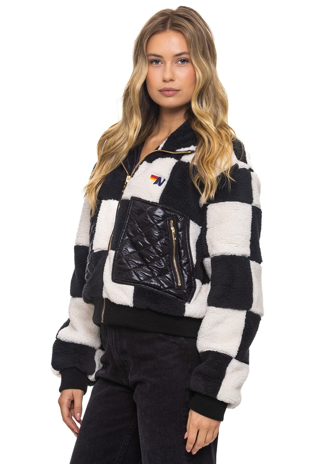 TEDDY CHECKERBOARD WOMENS FULL ZIP JACKET - VINTAGE // BLACK - 图片 3