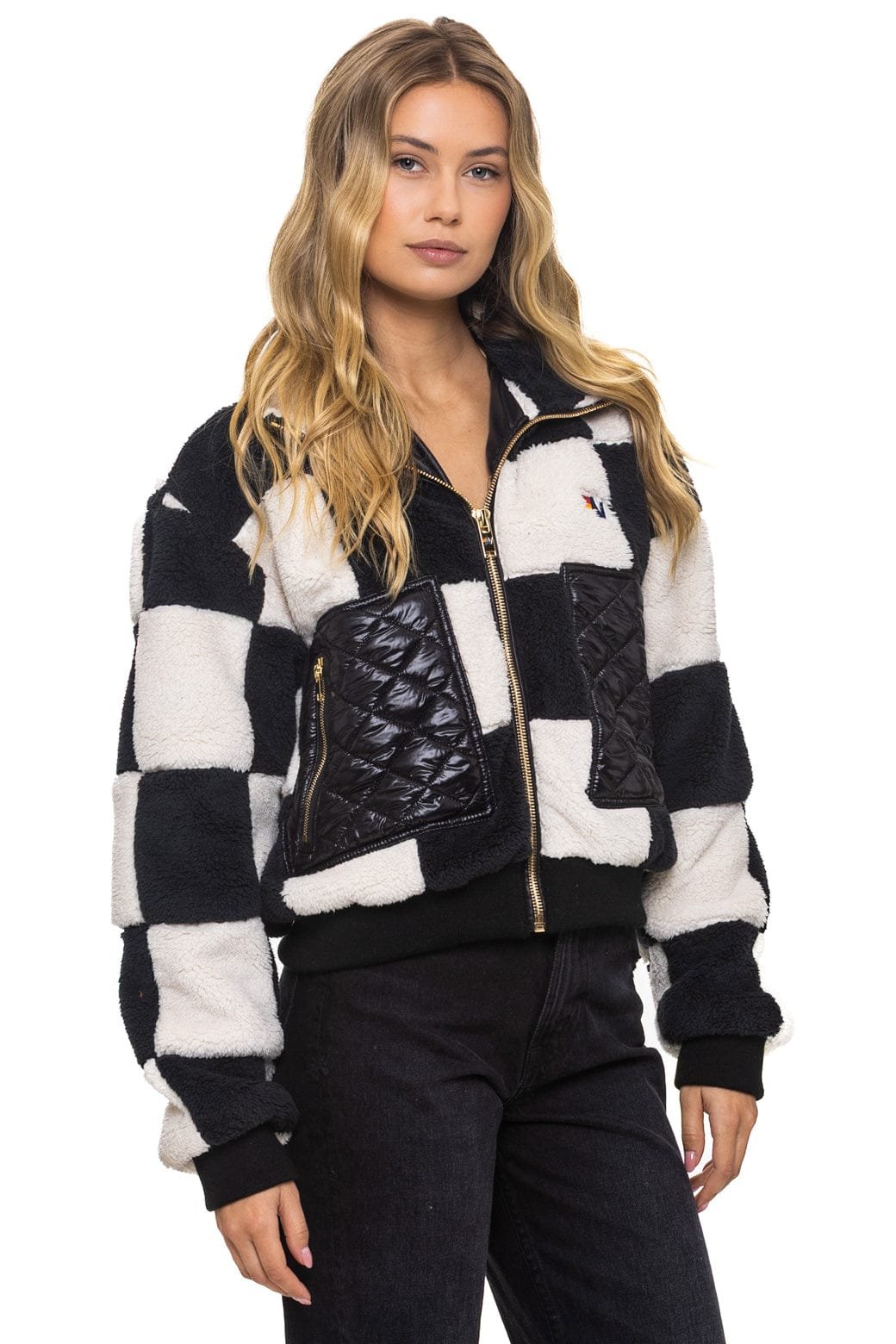 TEDDY CHECKERBOARD WOMENS FULL ZIP JACKET - VINTAGE // BLACK - 图片 4