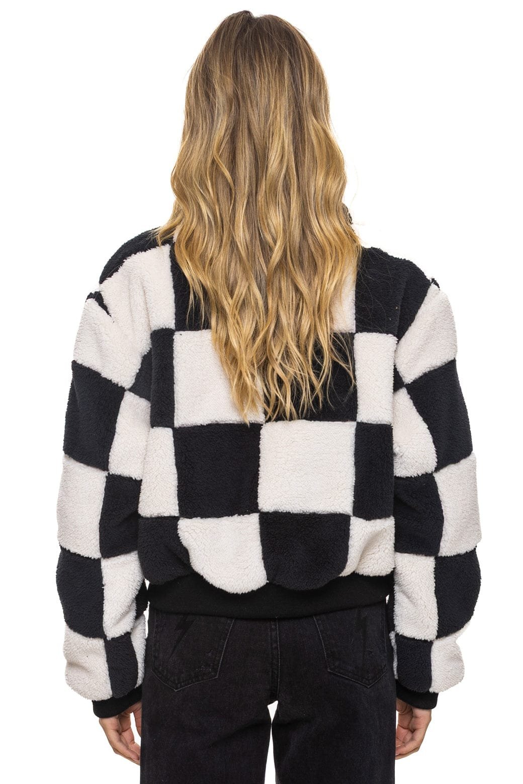 TEDDY CHECKERBOARD WOMENS FULL ZIP JACKET - VINTAGE // BLACK - 图片 5