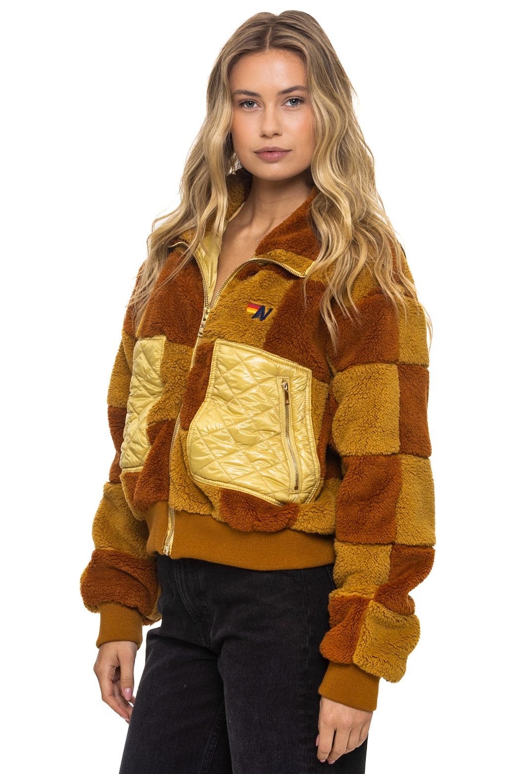 TEDDY CHECKERBOARD WOMENS FULL ZIP JACKET - HONEY // WHISKEY - 图片 4