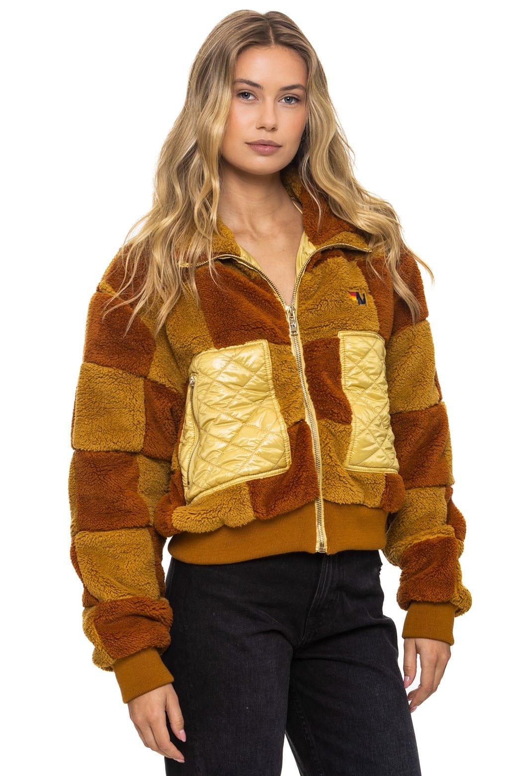 TEDDY CHECKERBOARD WOMENS FULL ZIP JACKET - HONEY // WHISKEY - 图片 3