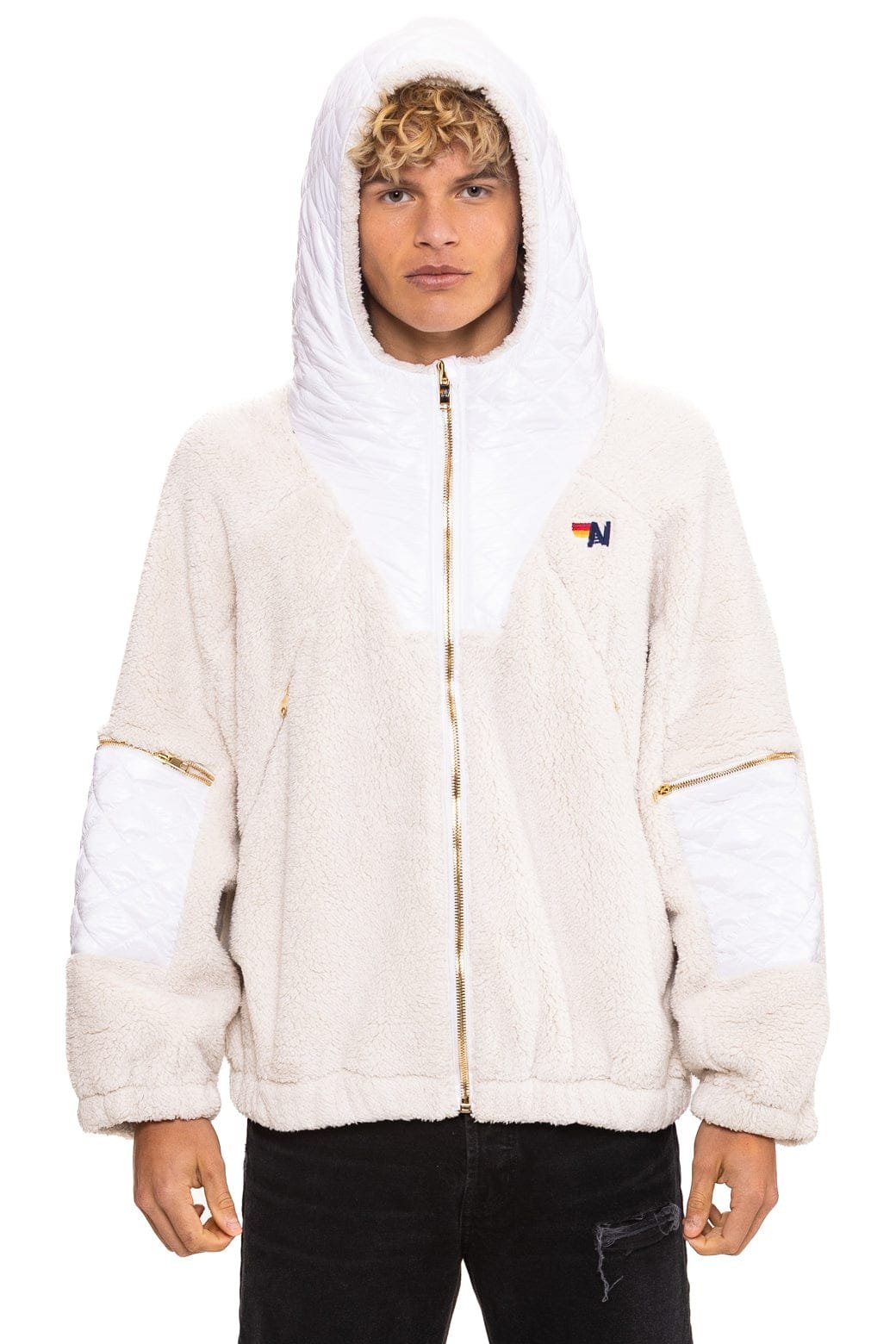 Alternative view of TEDDY UNISEX OVERSIZED HOODED FULL ZIP JACKET - VINTAGE WHITE