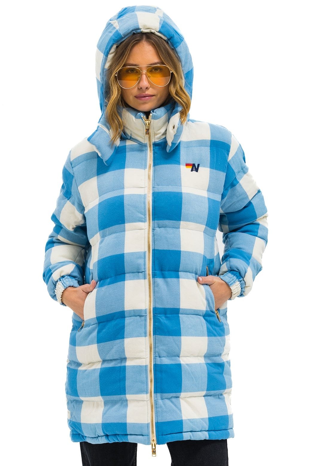 PLAID UNISEX LONG TREKKER JACKET - SKY PLAID - Image 5