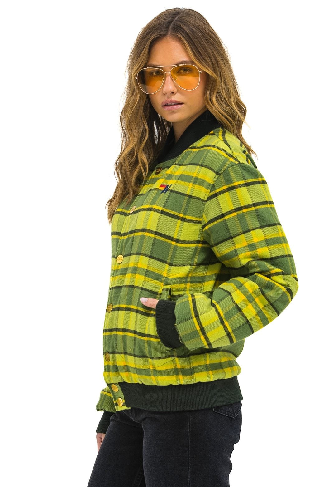 PLAID UNISEX VARSITY JACKET - AVOCADO PLAID - 图片 3