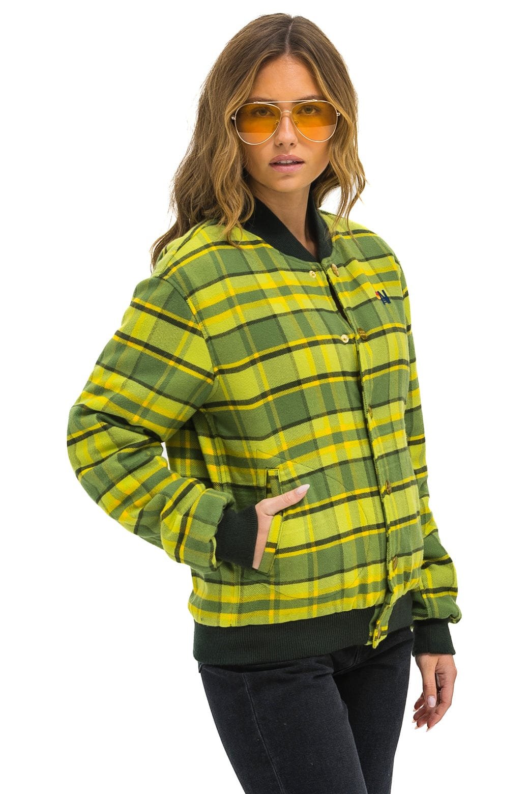 PLAID UNISEX VARSITY JACKET - AVOCADO PLAID - 图片 7