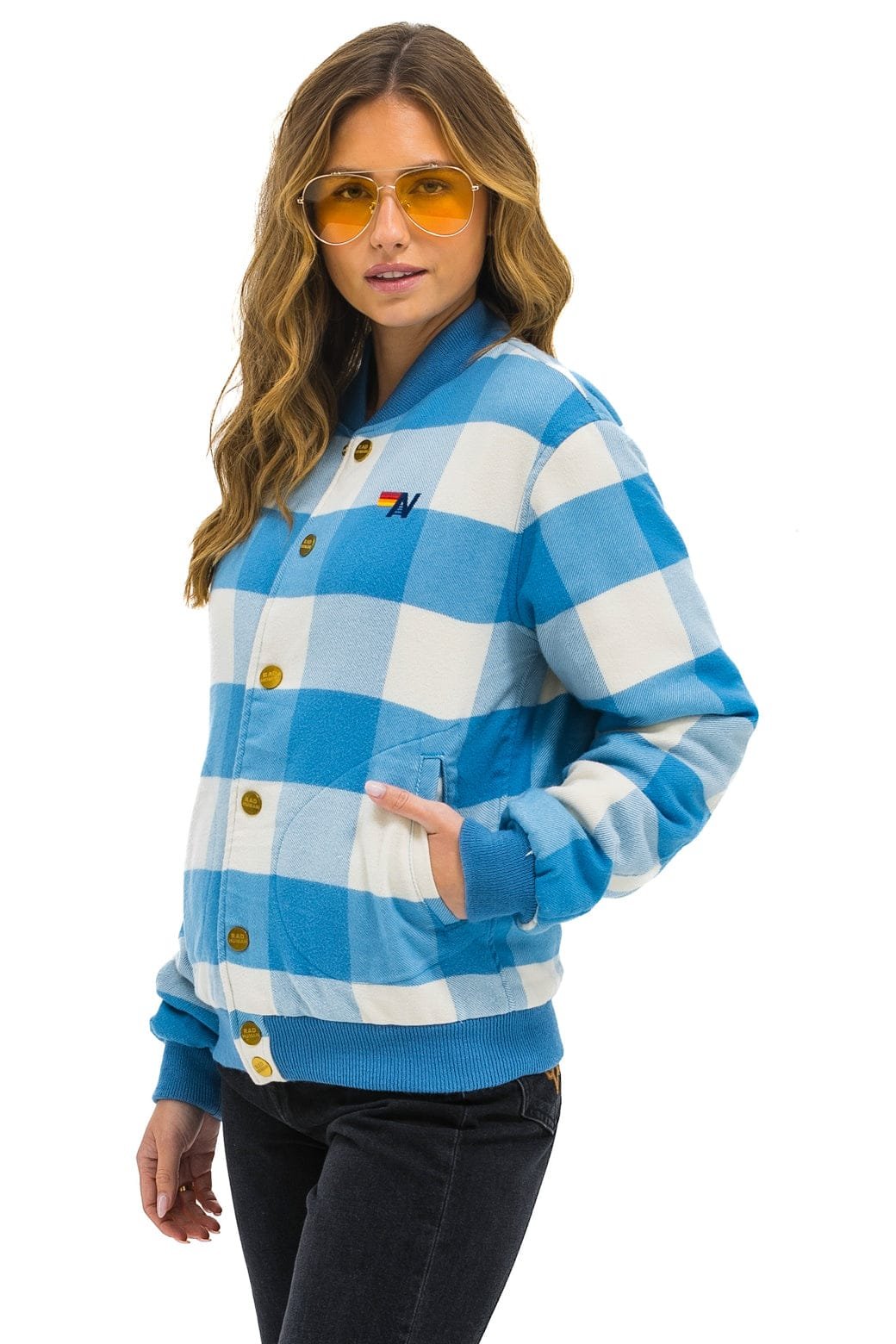PLAID UNISEX VARSITY JACKET - SKY PLAID - 图片 7