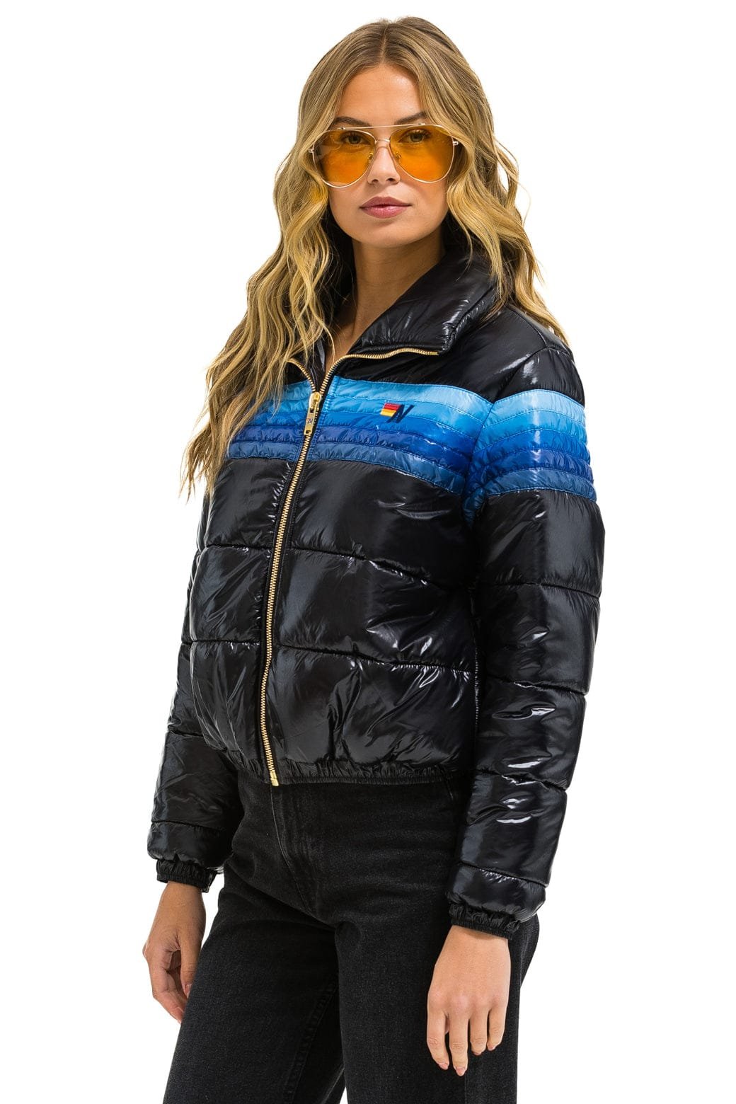 Alternative view of 5 STRIPE APRES JACKET - GLOSSY BLACK // BLUE STRIPES