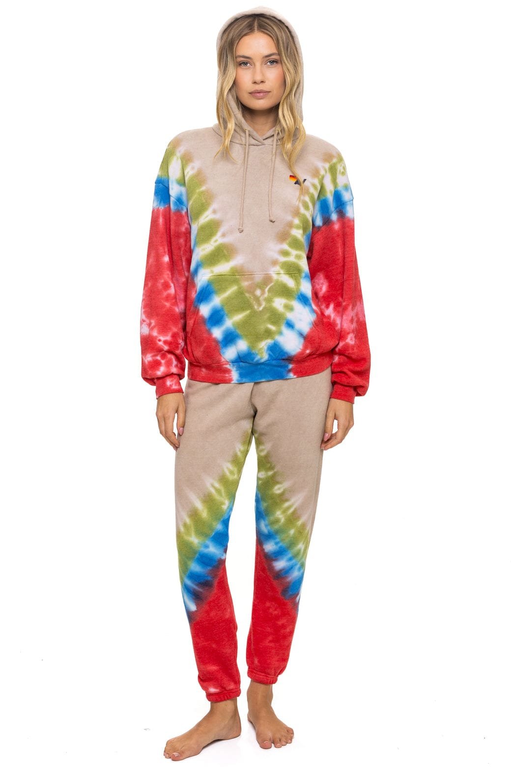 Alternative view of HAND DYED V SWEATPANTS - TIE DYE SAND // BLUE RED