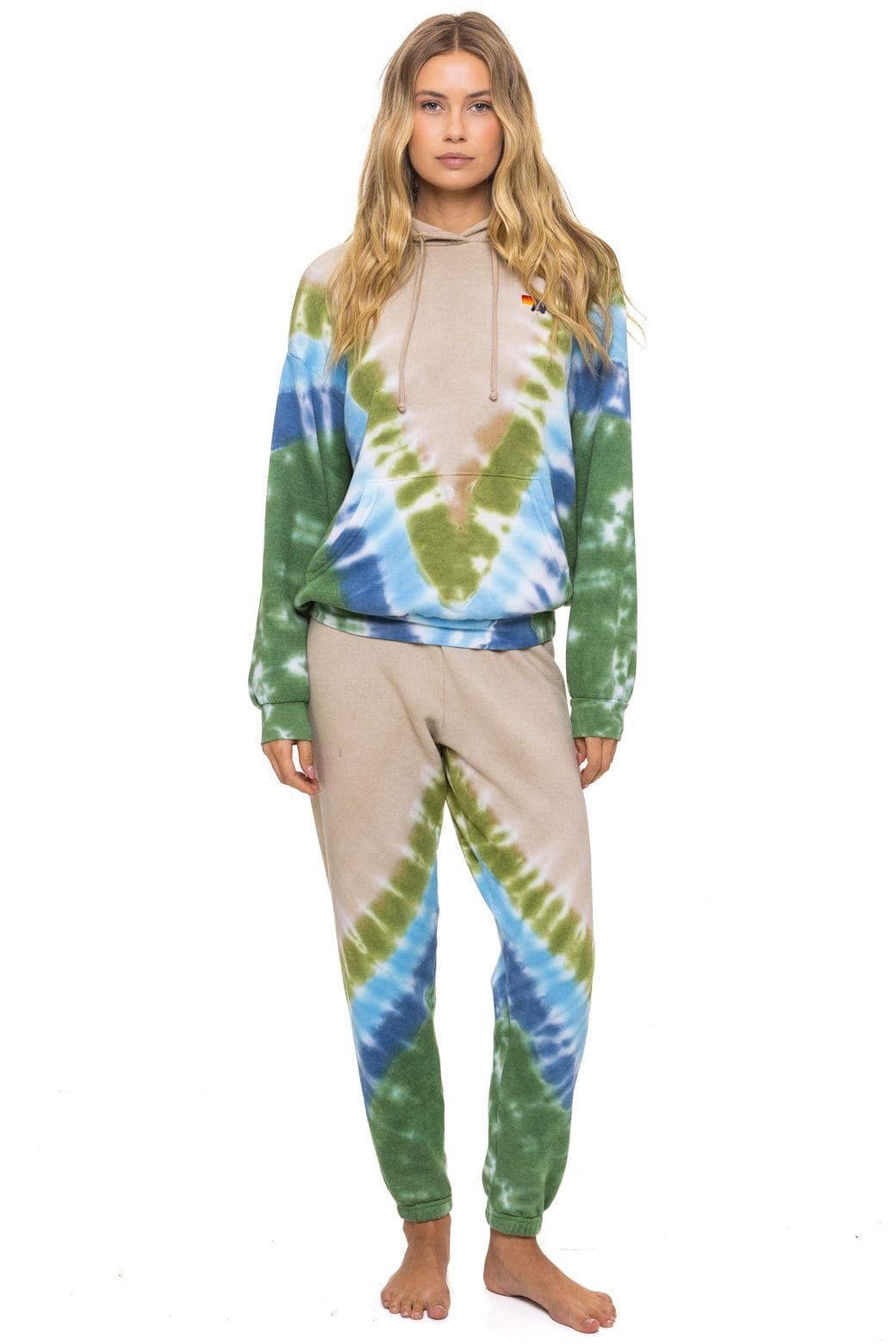 Alternative view of HAND DYED V SWEATPANTS - TIE DYE SAND // BLUE GREEN