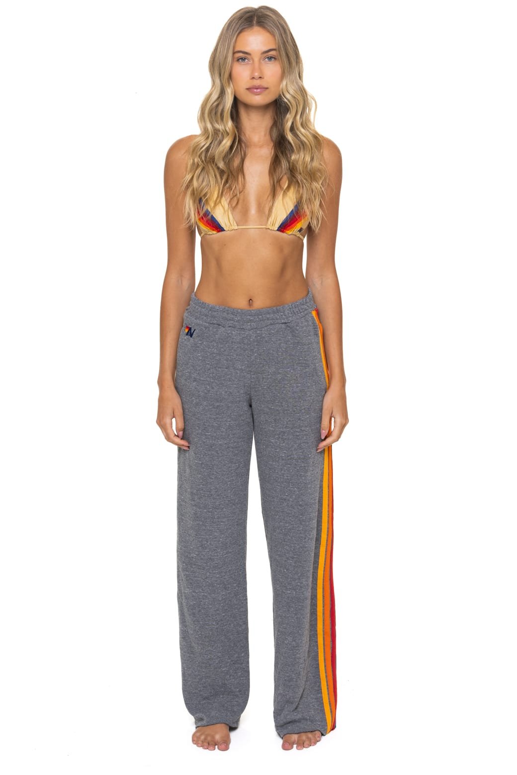 5 STRIPE WIDE LEG POCKET SWEATPANTS - HEATHER GREY - Image 3