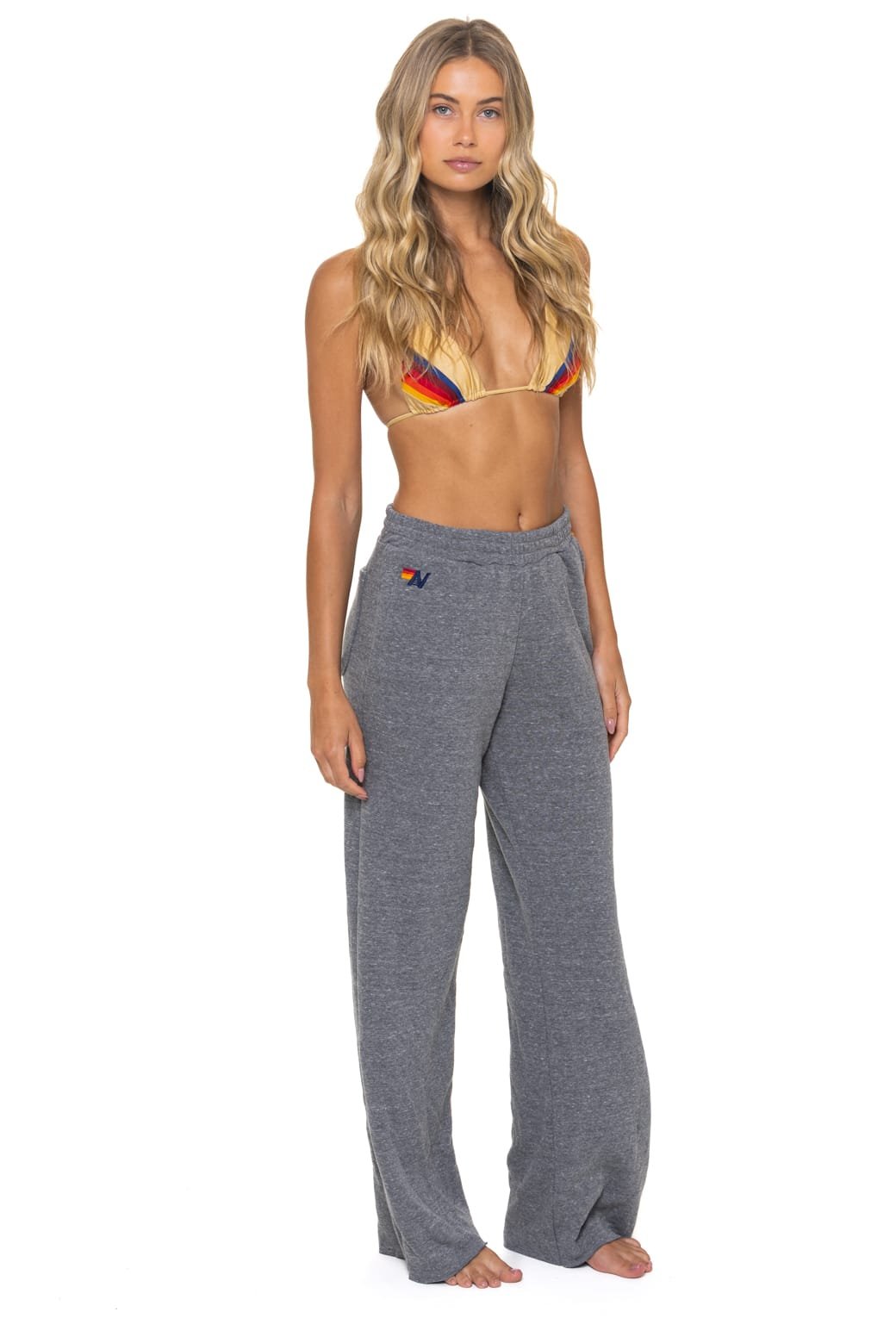 5 STRIPE WIDE LEG POCKET SWEATPANTS - HEATHER GREY - Image 4