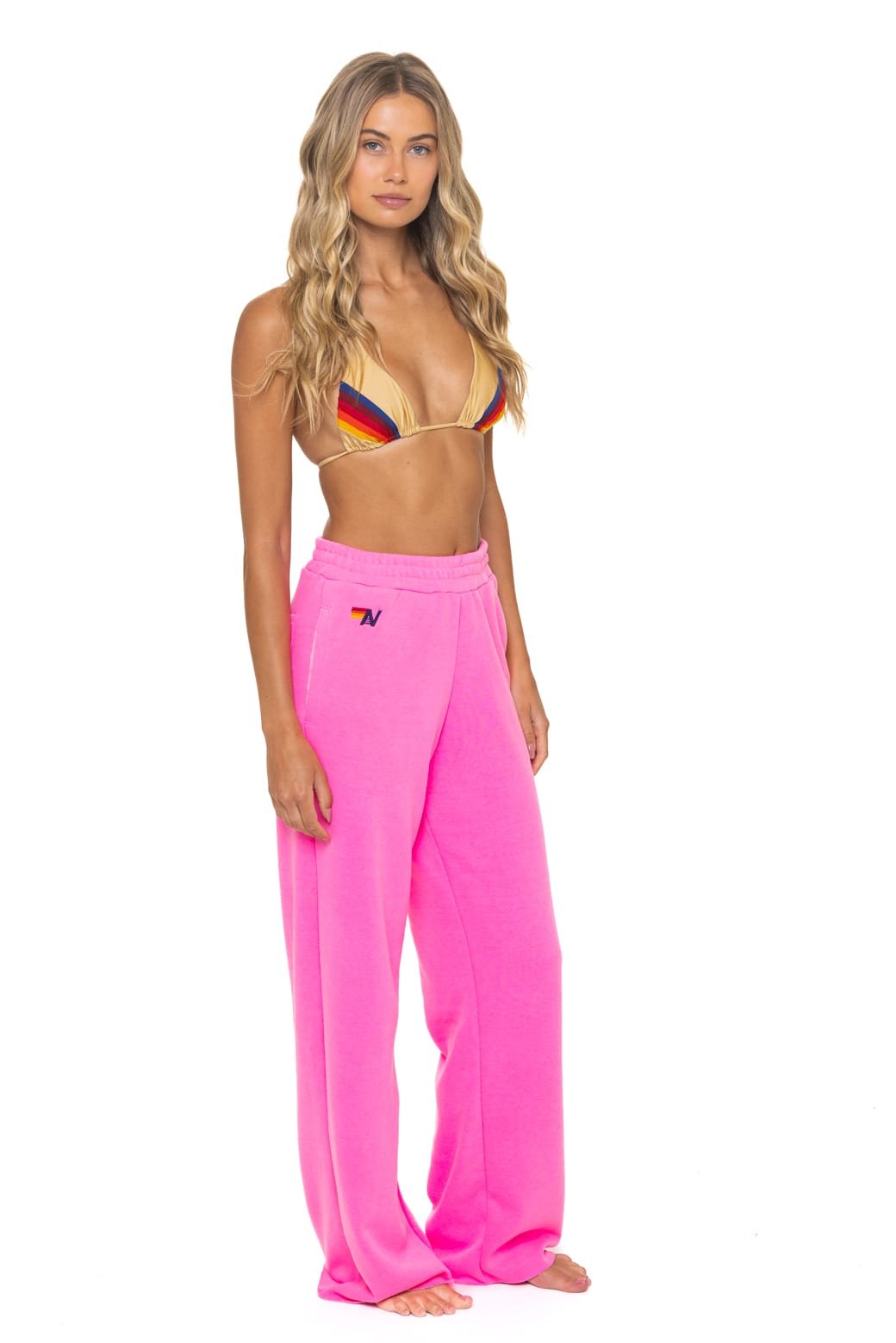 5 STRIPE WIDE LEG POCKET SWEATPANTS - NEON PINK - 图片 4