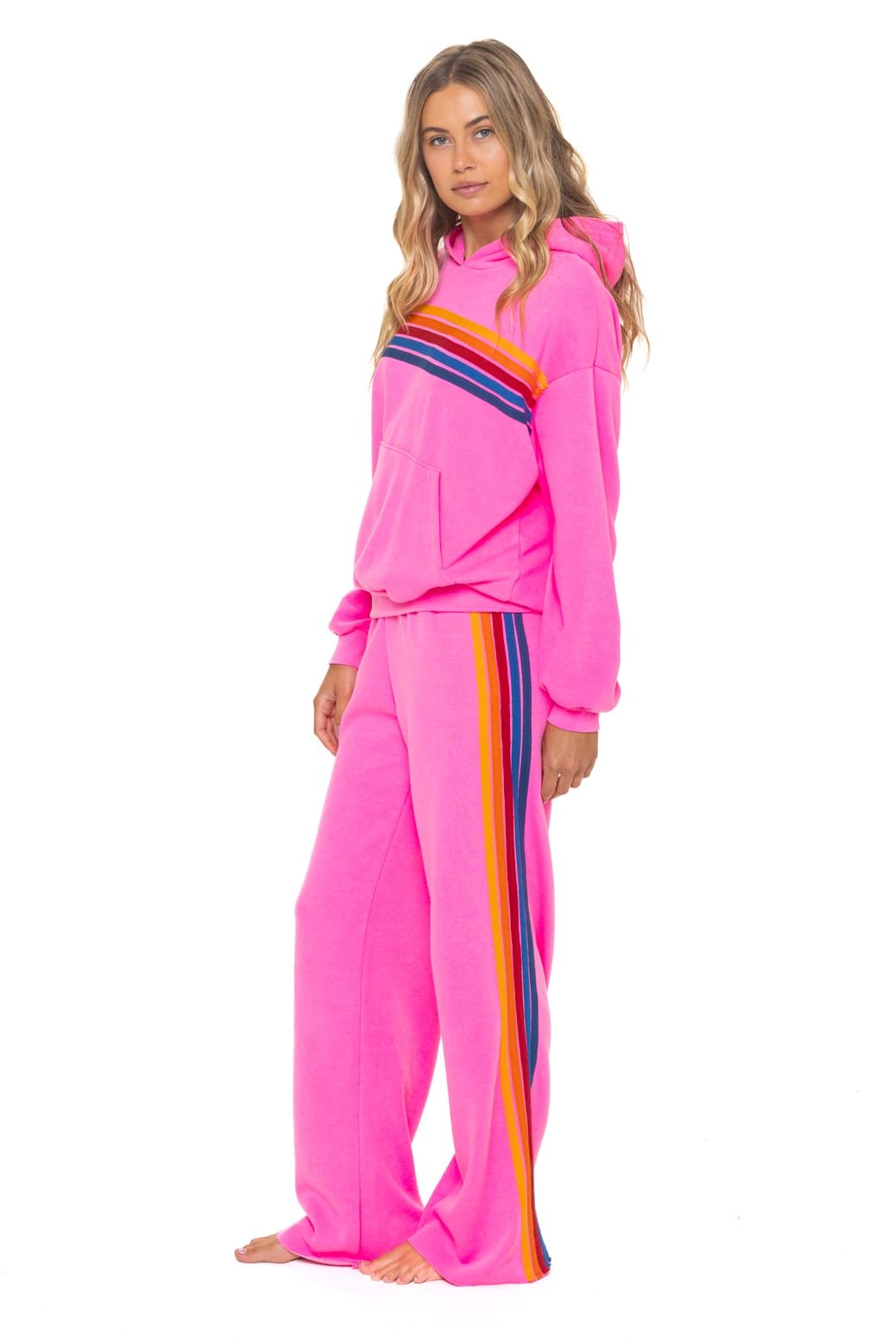 Alternative view of 5 STRIPE WIDE LEG POCKET SWEATPANTS - NEON PINK