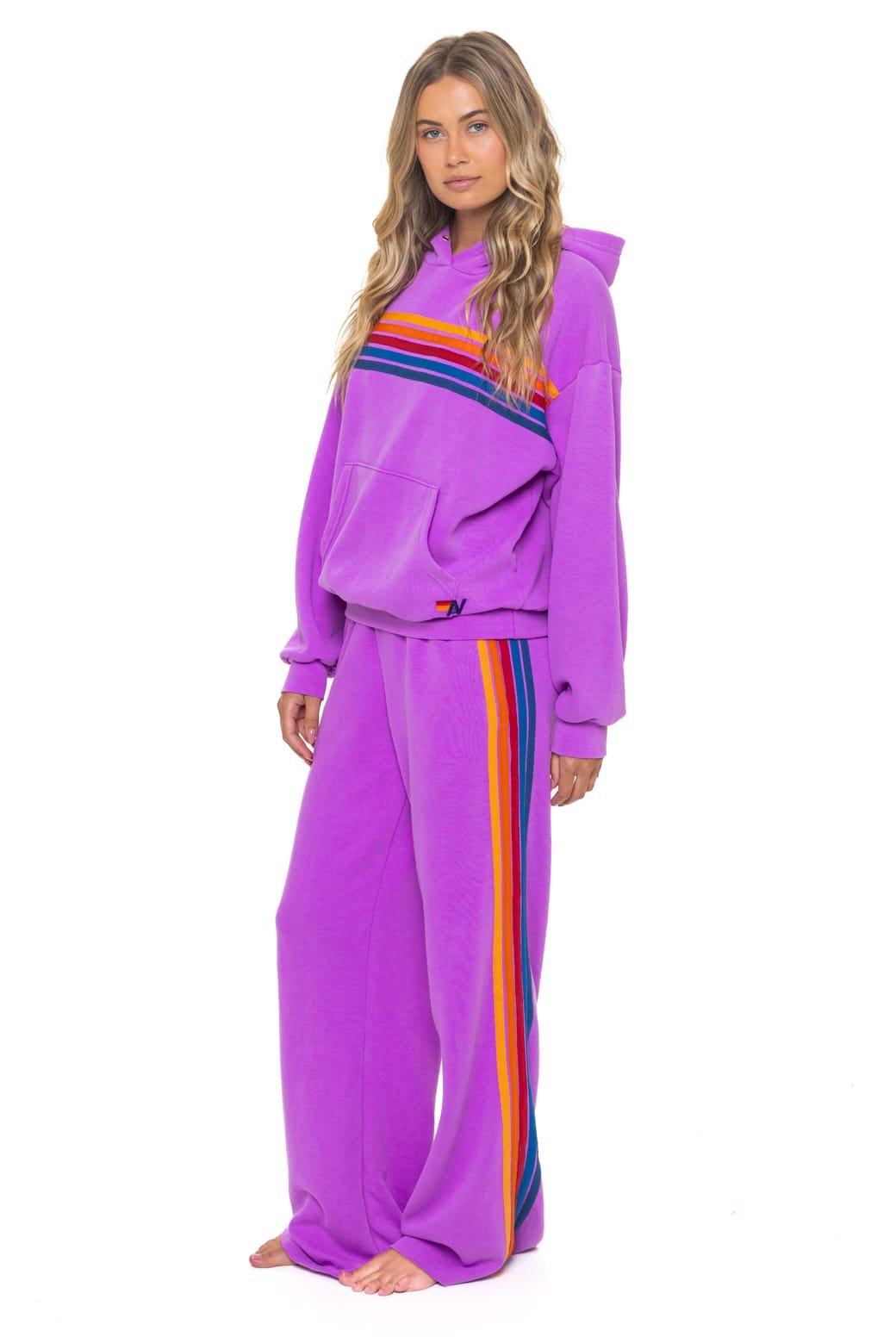 Alternative view of 5 STRIPE WIDE LEG POCKET SWEATPANTS - NEON PURPLE