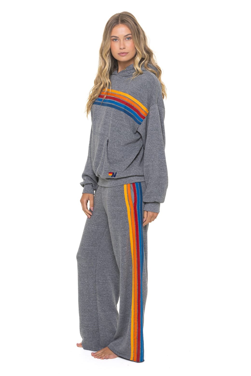 Alternative view of 5 STRIPE WIDE LEG POCKET SWEATPANTS - HEATHER GREY