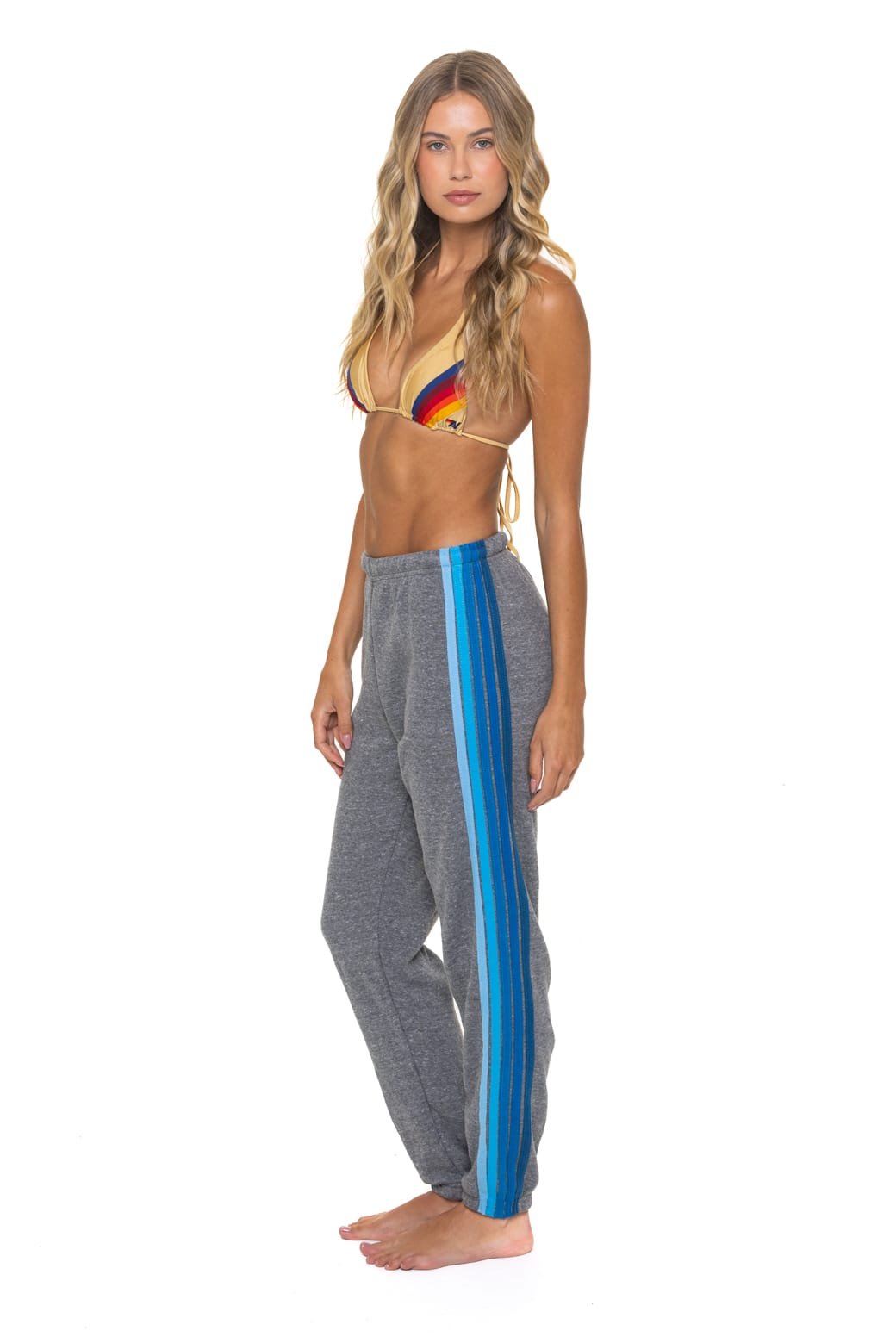 5 STRIPE SWEATPANTS - HEATHER GREY // BLUE