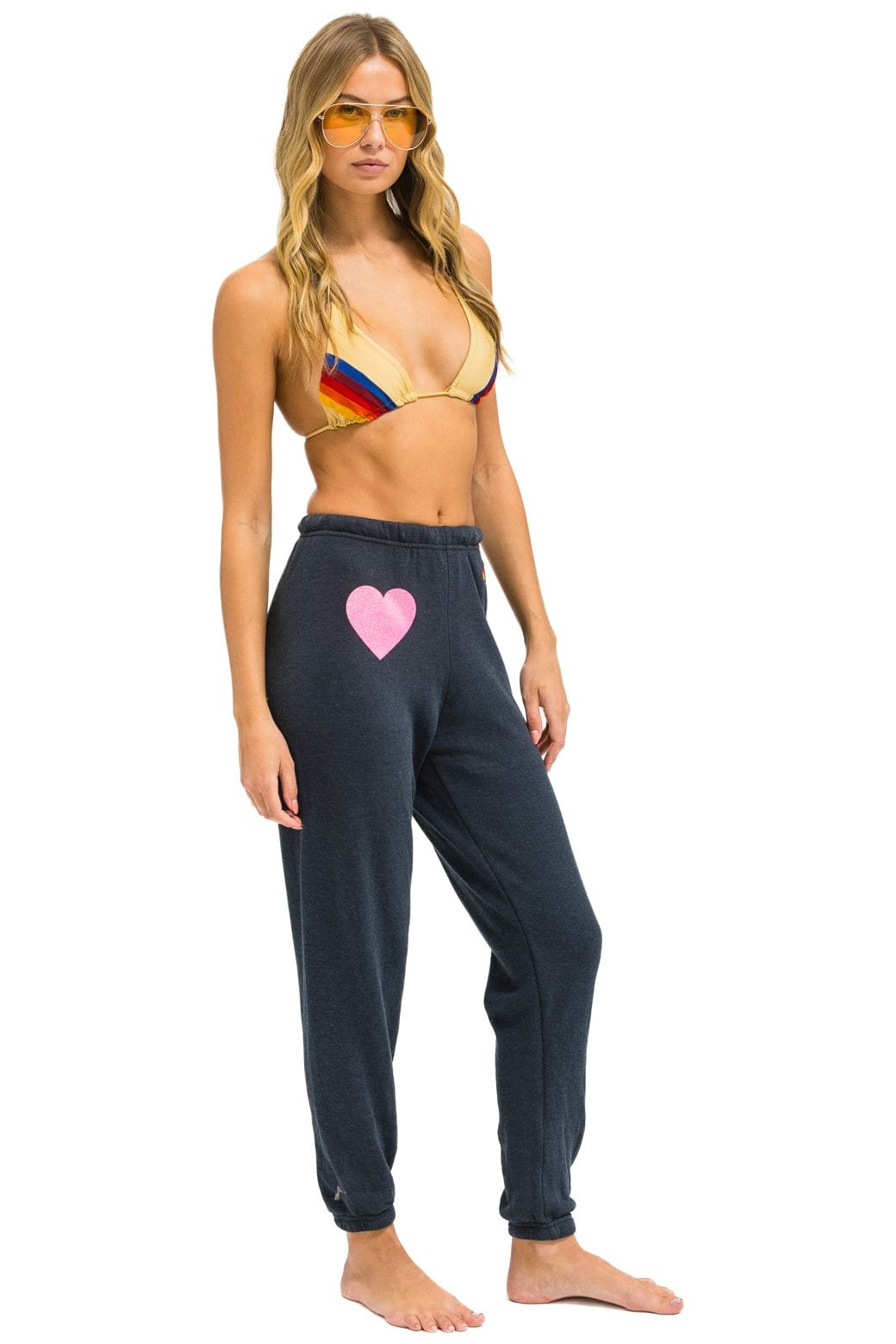 Alternative view of GLITTER HEART SWEATPANTS - CHARCOAL // NEON PINK