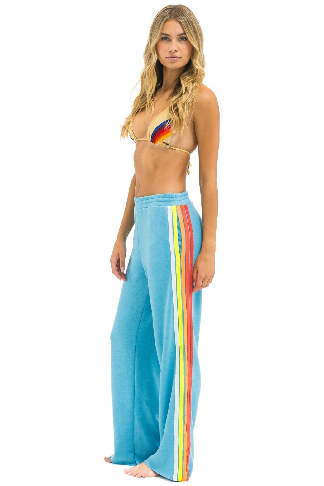 5 STRIPE WIDE LEG POCKET SWEATPANTS - AQUA // WHITE NEON