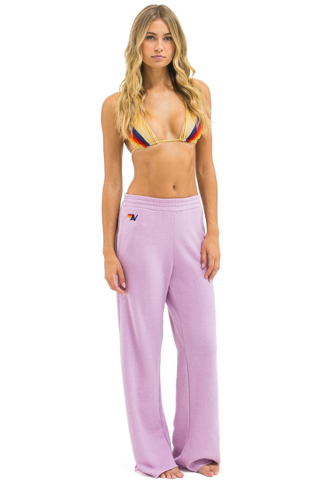 Alternative view of 5 STRIPE WIDE LEG POCKET SWEATPANTS - MAUVE // WHITE NEON