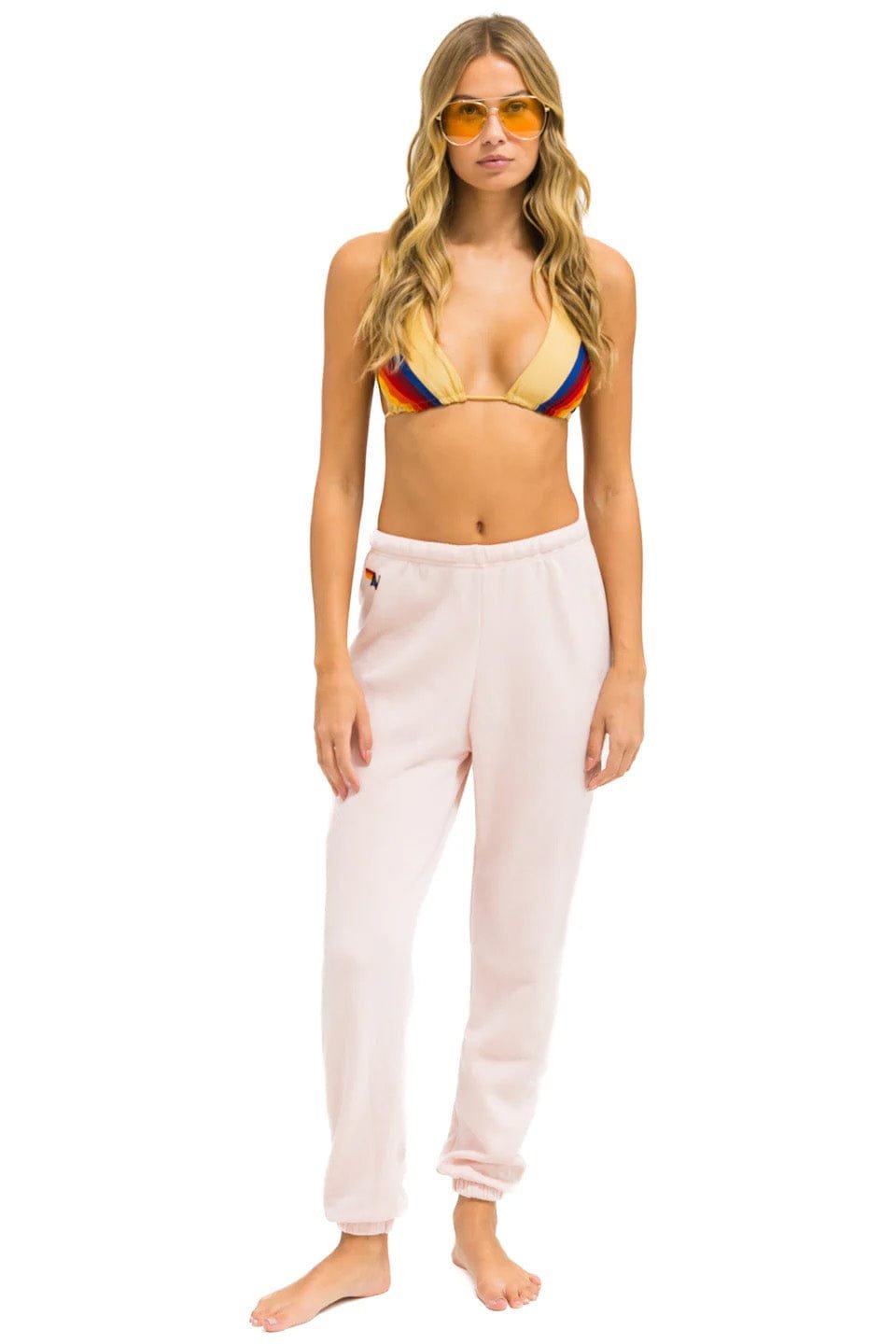 Alternative view of 5 STRIPE SWEATPANTS - LIGHT PINK // RAINBOW WHITE