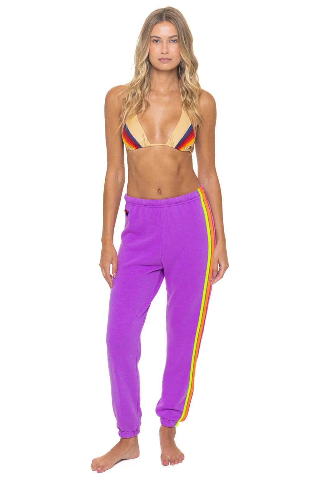 Alternative view of 5 STRIPE SWEATPANTS - MAGENTA // YELLOW BLUE