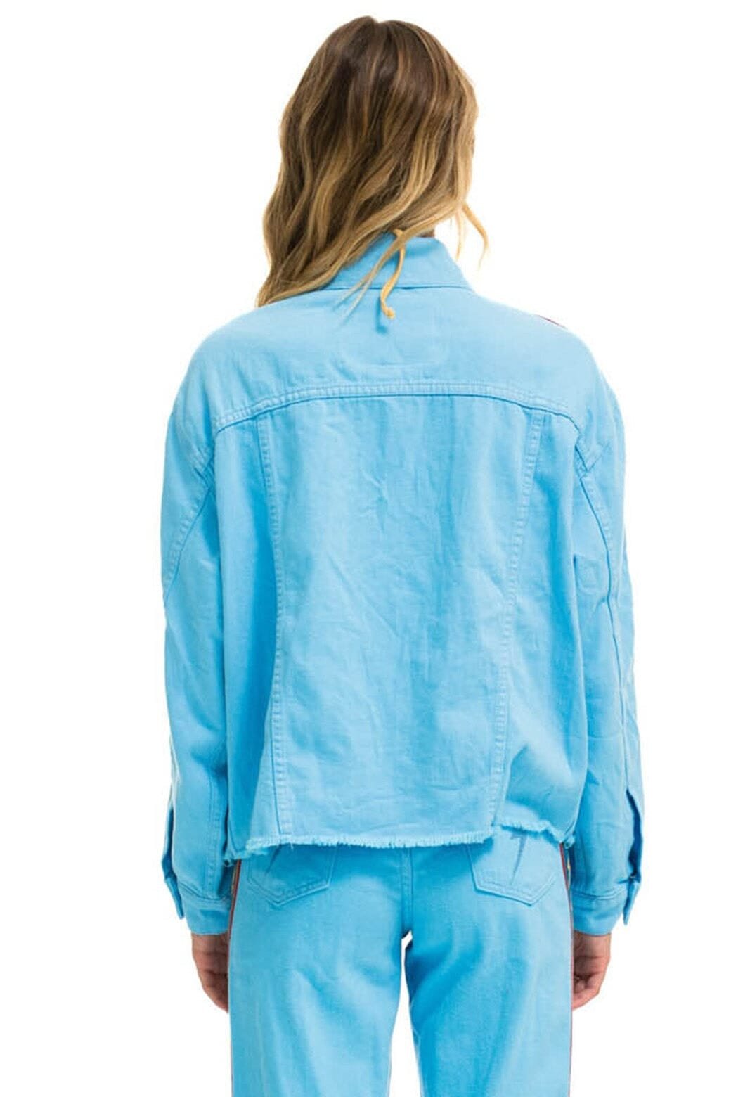 BOLT STRIPE OVERSIZED CUTOFF DENIM JACKET - SKY - Image 3