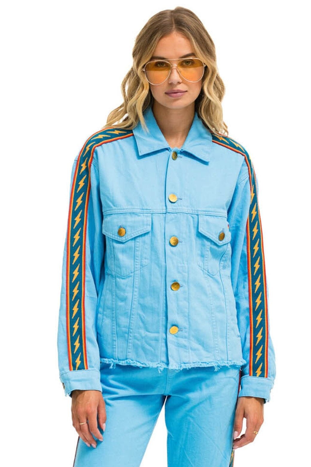 BOLT STRIPE OVERSIZED CUTOFF DENIM JACKET - SKY - Image 5