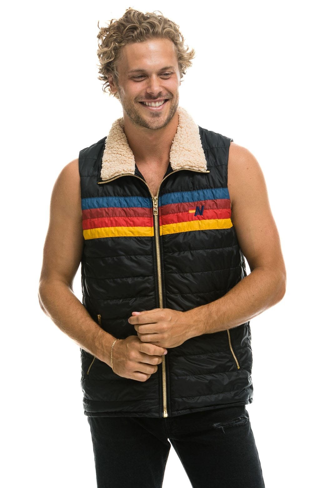 Alternative view of MEN'S 4 STRIPE VEST SHERPA - BLACK
