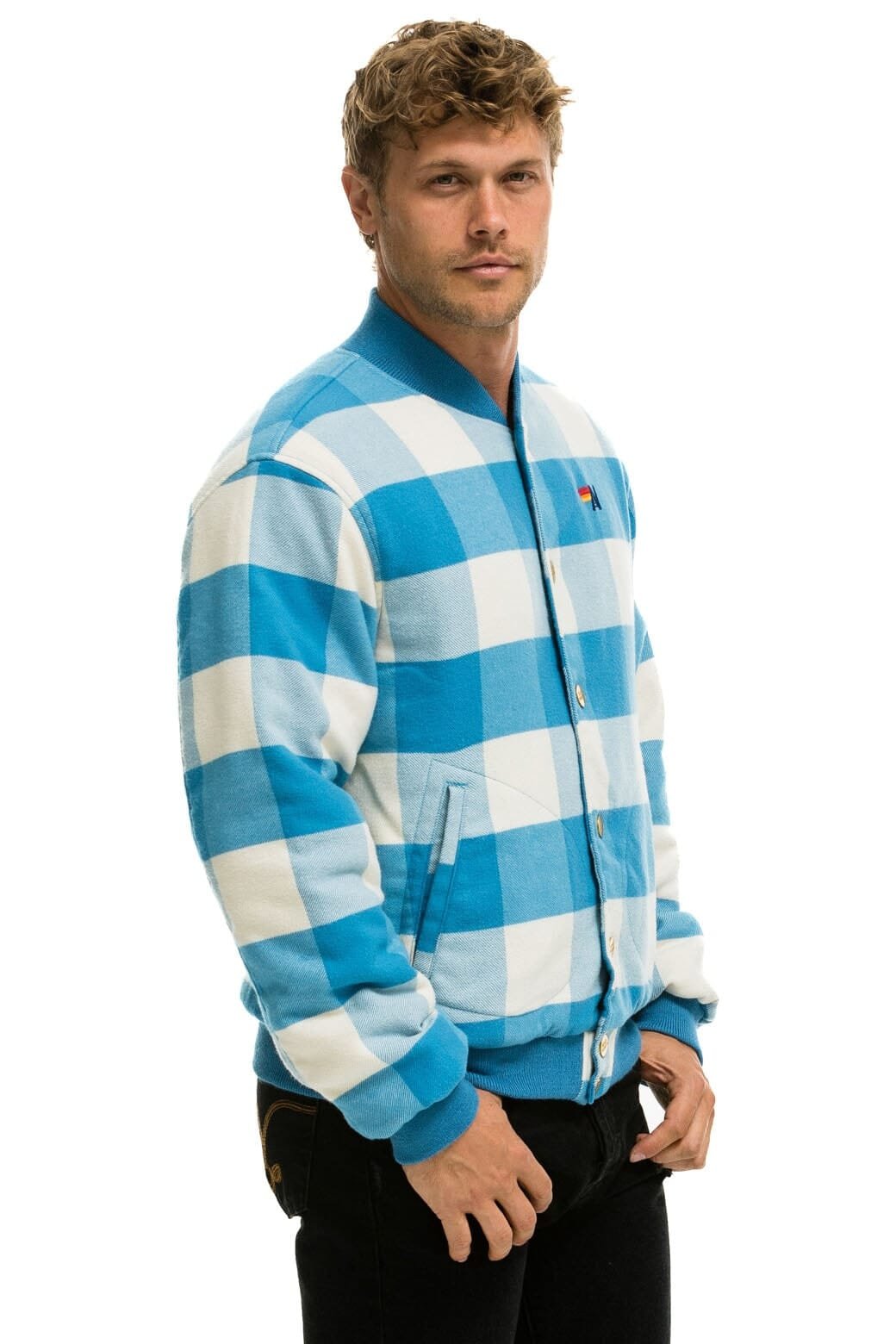 PLAID UNISEX VARSITY JACKET - SKY PLAID - 图片 4